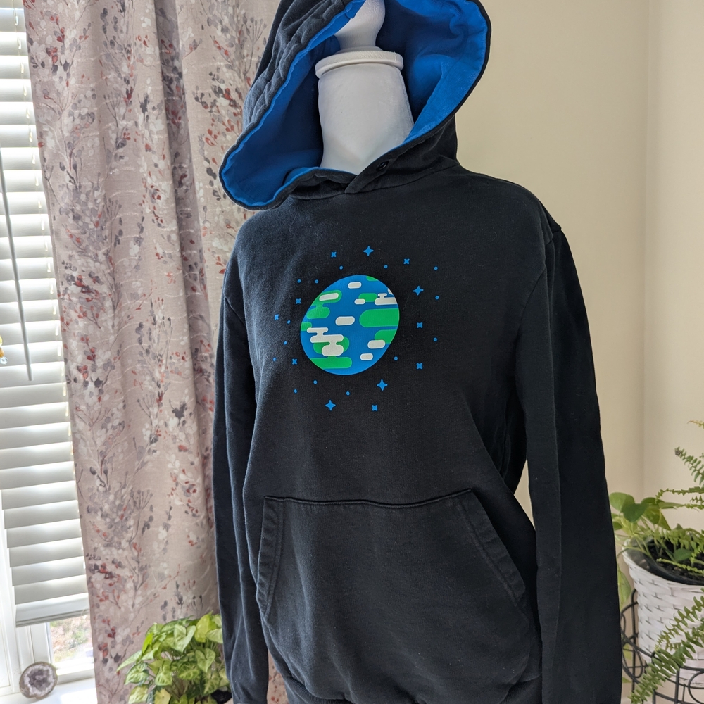 Black Hoodie with Blue Lining and Earth Design